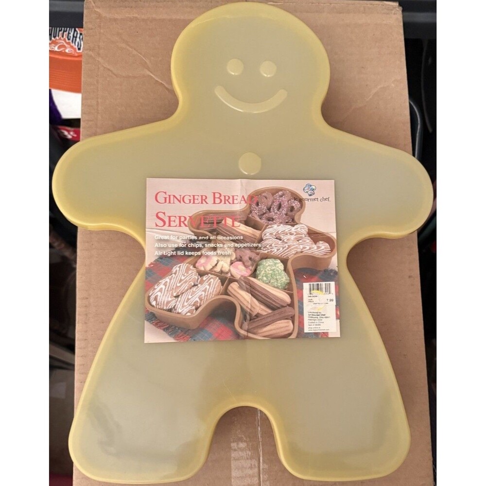 2009 La Gourmet Chef Gingerbread Man Servette 18”x14” Airtight Lid Server Storag